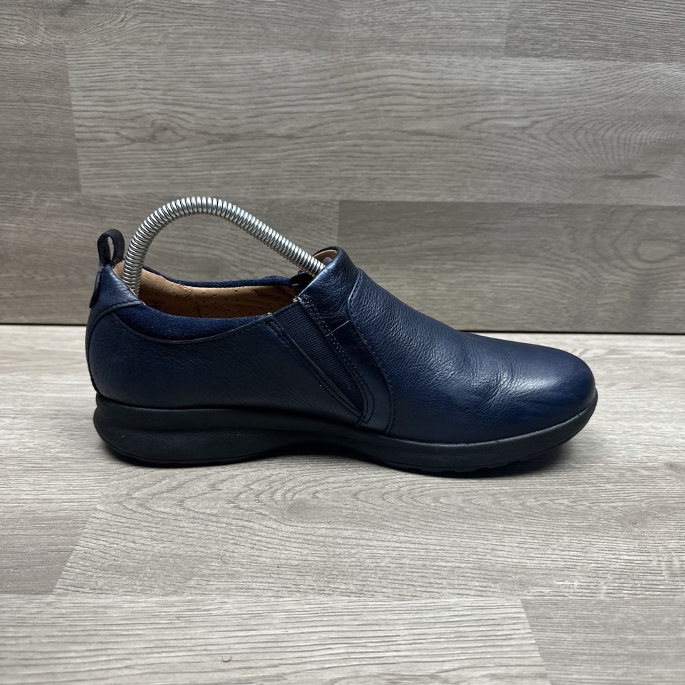Clarks Unstructured Shoes Womens 10N Casual Side Zip Loafer Blue Leather - Picture 10 of 12